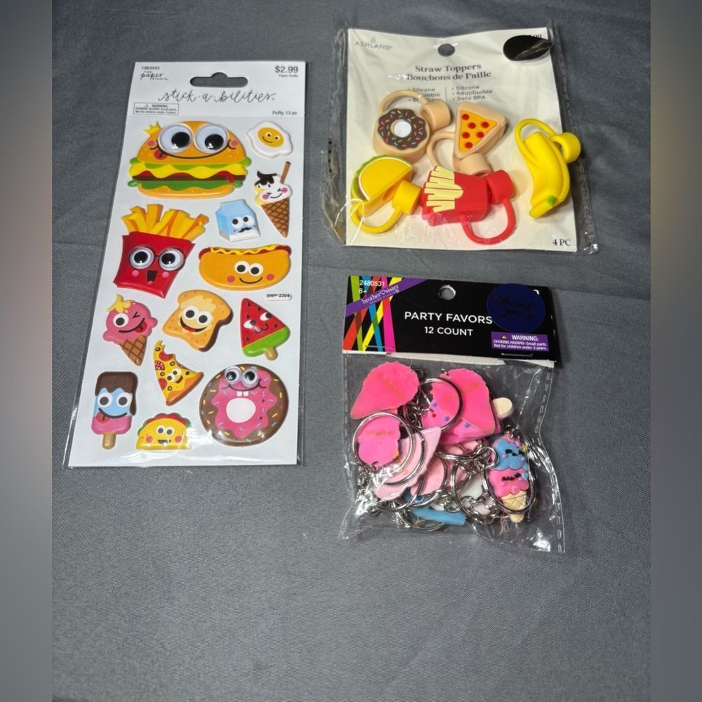 3 pc NEW Fun Food Brooch Bundle NWT Cute Food-Themed Party Favors & Stickers